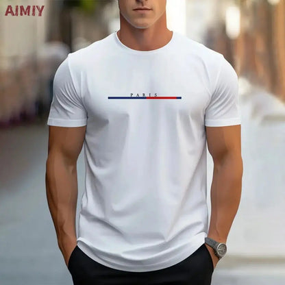 Summer Men's T-shirt Top Casual Loose Fit Oversized T-shirt PARI Letter Pattern Printed Round Neck Short Sleeved Homme Vêtement by All Mart Bristol Ltd