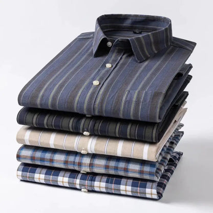 Men's Trendy Plaid Striped Lapel Collar Design Cotton Dress Shirts, Long Sleeve Casual Button Up Commuter Shirt For Spring/Fall by All Mart Bristol Ltd