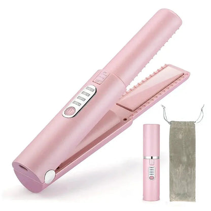 2-IN-1 Cordless Electric Heating Hair Straightener Rechargeable Travel Double Use Straight Hair Straightener And Curling Iron by All Mart Bristol Ltd