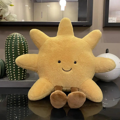 Adorable Smile Face White Moon Yellow Sun Plushie Stuffed Cute Cartoon Weather Plush Toy for Kid Bedroom Decor Sofa Throw Pillow by All Mart Bristol Ltd