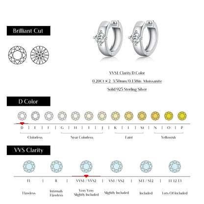 MODIAN Round Moissanite Ear Buckles Lab Diamond 925 Sterling Silver Engagement & Wedding Hoop Earrings for Women Jewelry Gifts by All Mart Bristol Ltd