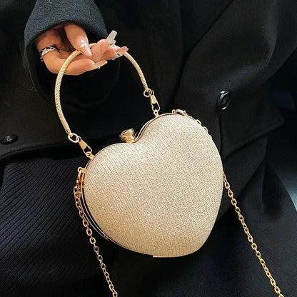 Evening Clutch Bag Women Bag Shiny Handbag Heart Shape Metal Clutches Bag Fashion Chain Shoulder Crossbody Bag Luxury Lady Purse by All Mart Bristol Ltd