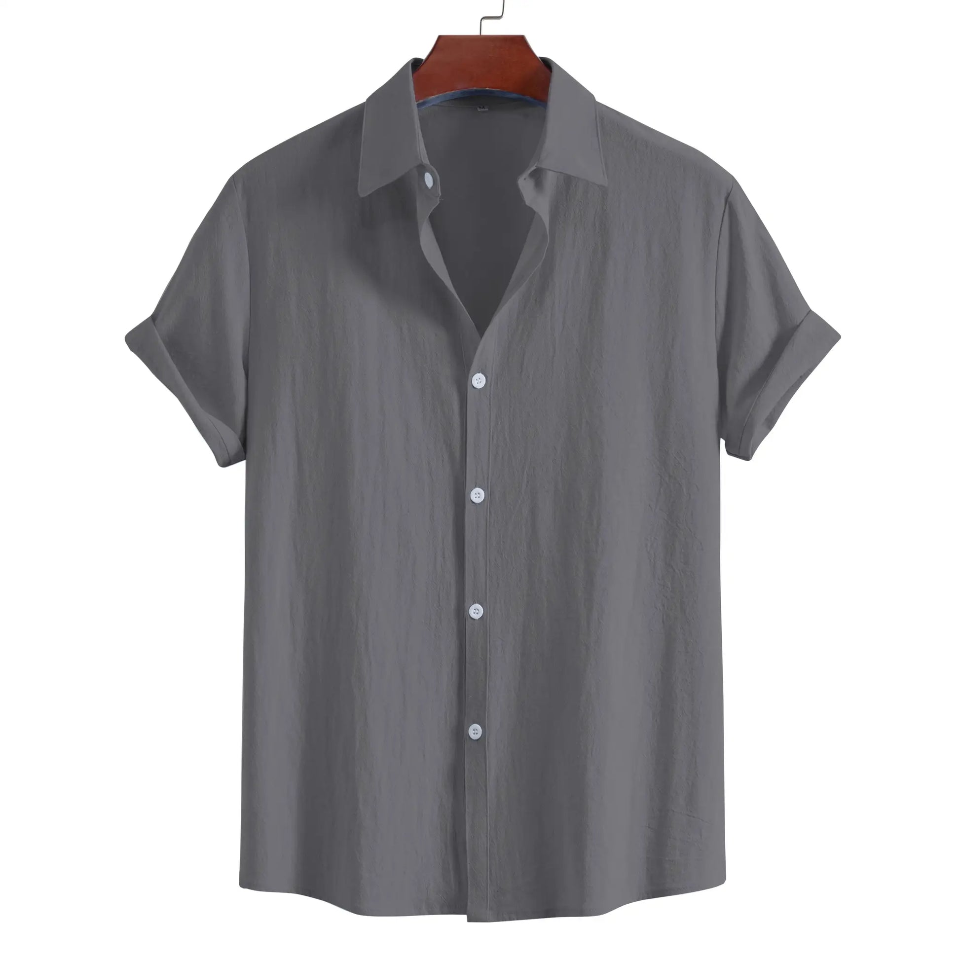 Men's Summer Lapel Short Sleeve Solid Color Button Cardigan, Fashionable Cotton Men's Shirt Tops by All Mart Bristol Ltd