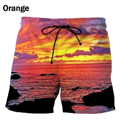 Seaside Sunset Sunrise Scence Beach Shorts Men 3D Print Board Shorts Swimsuit 2023 Hawaiian Bermuda Swim Trunks Cool Short Pants by All Mart Bristol Ltd