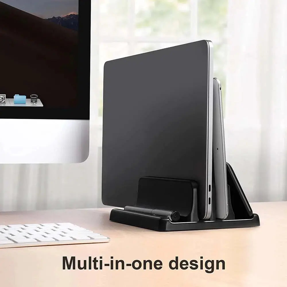 Dual-Slot Vertical Laptop Stand Holder Adjustable Double Desktop Notebook Dock Space-Saving for MacBook HP Dell Chrome Book iPad by All Mart Bristol Ltd