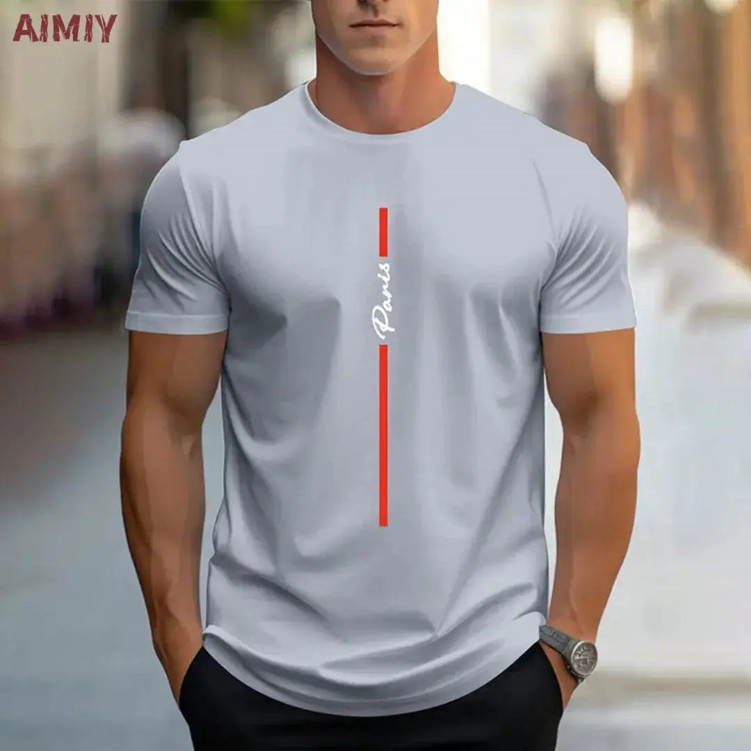 Summer Men's T-shirt Top Casual Loose Fit Oversized T-shirt PARI Letter Pattern Printed Round Neck Short Sleeved Homme Vêtement by All Mart Bristol Ltd