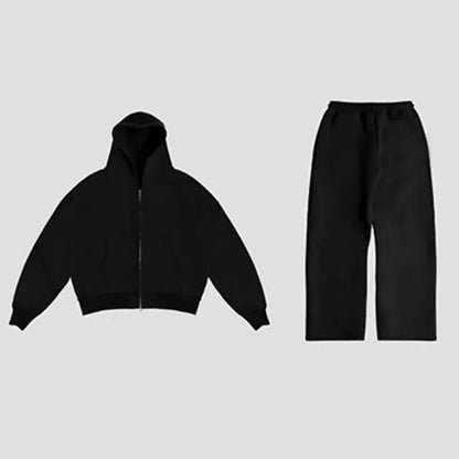 American Fashion Solid Color Fleece Oversized Sweatshirt Men's Two-Piece Y2K Harajuku Hip-Hop Gothic Joker Slacks Jogging Pants by All Mart Bristol Ltd