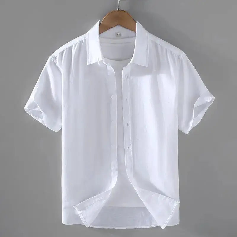 Men's Cotton Linen Short-Sleeved Shirt Summer Streetwear Plain Color Stand Collar Casual Beach Style plus Size M-3XL by All Mart Bristol Ltd