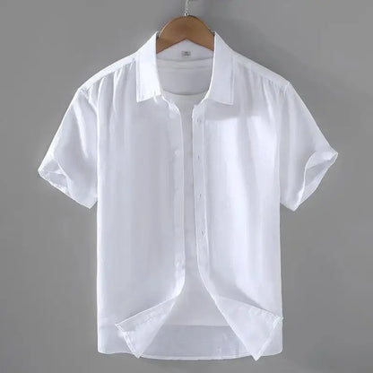 Men's Cotton Linen Short-Sleeved Shirt Summer Streetwear Plain Color Stand Collar Casual Beach Style plus Size M-3XL by All Mart Bristol Ltd