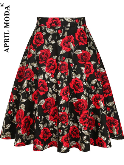 Women's Runway Cotton Retro Vintage Skirt Black Faldas High Waist A Line Rockabilly Jupe 50s Swing Umbrella Skirts Pin Up Skater by All Mart Bristol Ltd