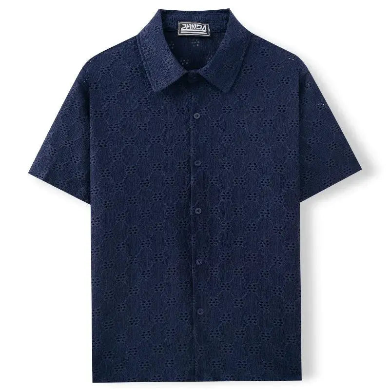 Jacquard Fabric Cuban Collar Short-sleeved Shirts【 Luxury Men's Wear 】 High-quality Business Casual Shirts for Men in Summer by All Mart Bristol Ltd