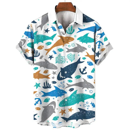 3d Print Shark Jellyfish Hawaiian Shirt For Men Casual Sea Life Animal Pattern Short Sleeve Blouse Summer Fashion Top Shirts by All Mart Bristol Ltd