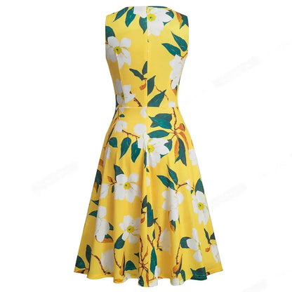 Women Vintage Casual Round Neck A line Summer Elegant Floral Lace Patchwork Sleeveless Tunic Party Swing Dress HA079 by All Mart Bristol Ltd