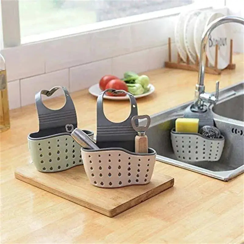 Sink Draining Hanging Basket Adjustable Kitchen Accessories Rubber Sink Bag Soap Sponge Shelf Faucet Holder for Bathroom by All Mart Bristol Ltd