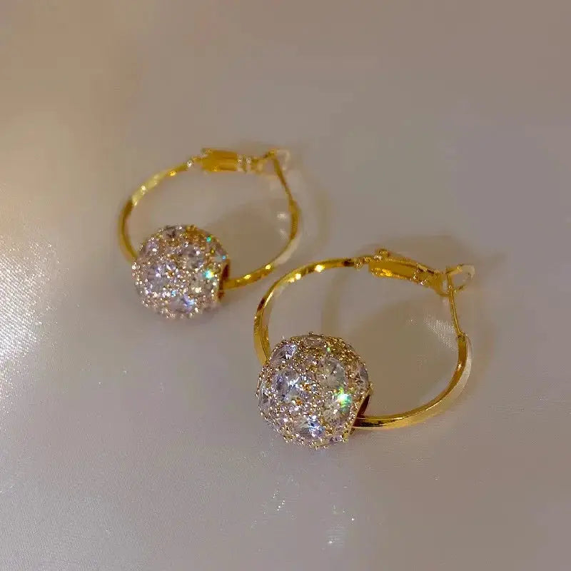 Real Gold Plated Korea Hot Selling Fashion Jewelry Round Zircon Beads Swivel Earrings Luxury Women's Prom Party Accessories by All Mart Bristol Ltd