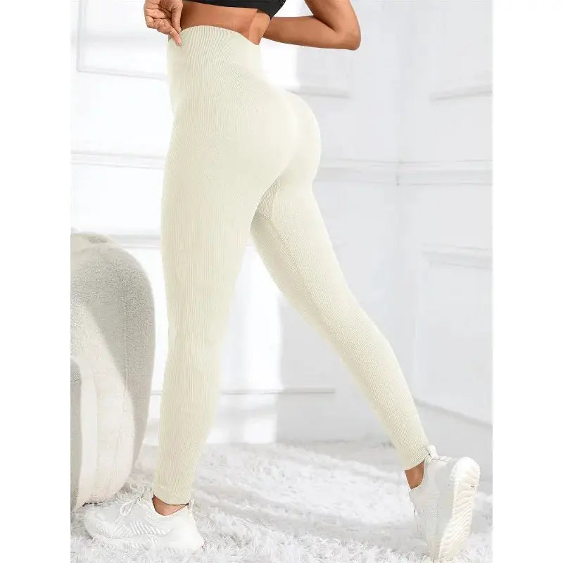 High Waisted Seamless Yoga Leggings Ribbed Sportswear Tights Fitness Apparel for Women Gym and Casual Wear for Fall & Winter by All Mart Bristol Ltd