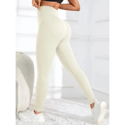 High Waisted Seamless Yoga Leggings Ribbed Sportswear Tights Fitness Apparel for Women Gym and Casual Wear for Fall & Winter by All Mart Bristol Ltd