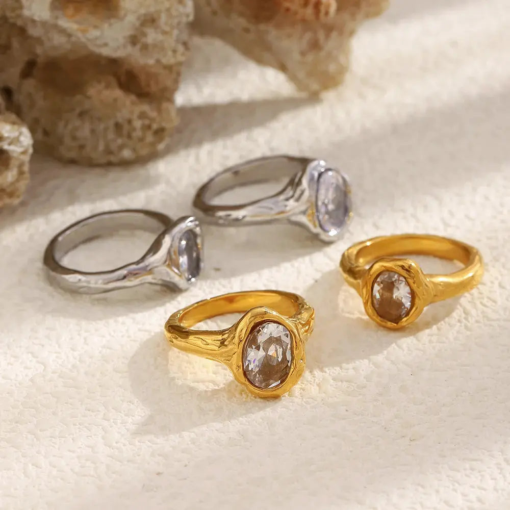 La. Muses Luxury Shiny Round Zircon Irregular Stainless Steel Women's Ring PVD Gold Plated Fashion Jewelry Accessories by All Mart Bristol Ltd