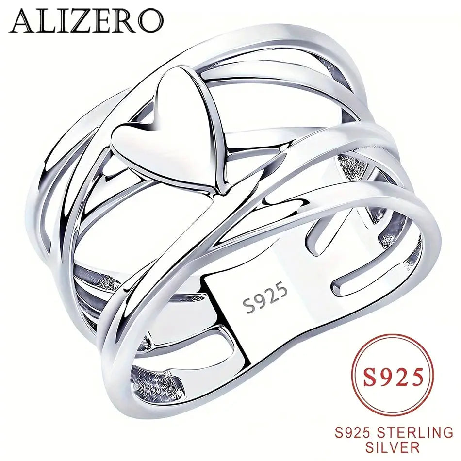 Chic French Style 925 Sterling Silver Heart-Shaped Ring Unique Design Women's Fashion Jewelry Perfect for Everyday Accessories by All Mart Bristol Ltd