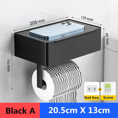 Toilet Roll Holder with Wipes Dispenser Black Multi-function Bathroom Storage Rack Roll Paper Holder Stainless Steel Accessories by All Mart Bristol Ltd