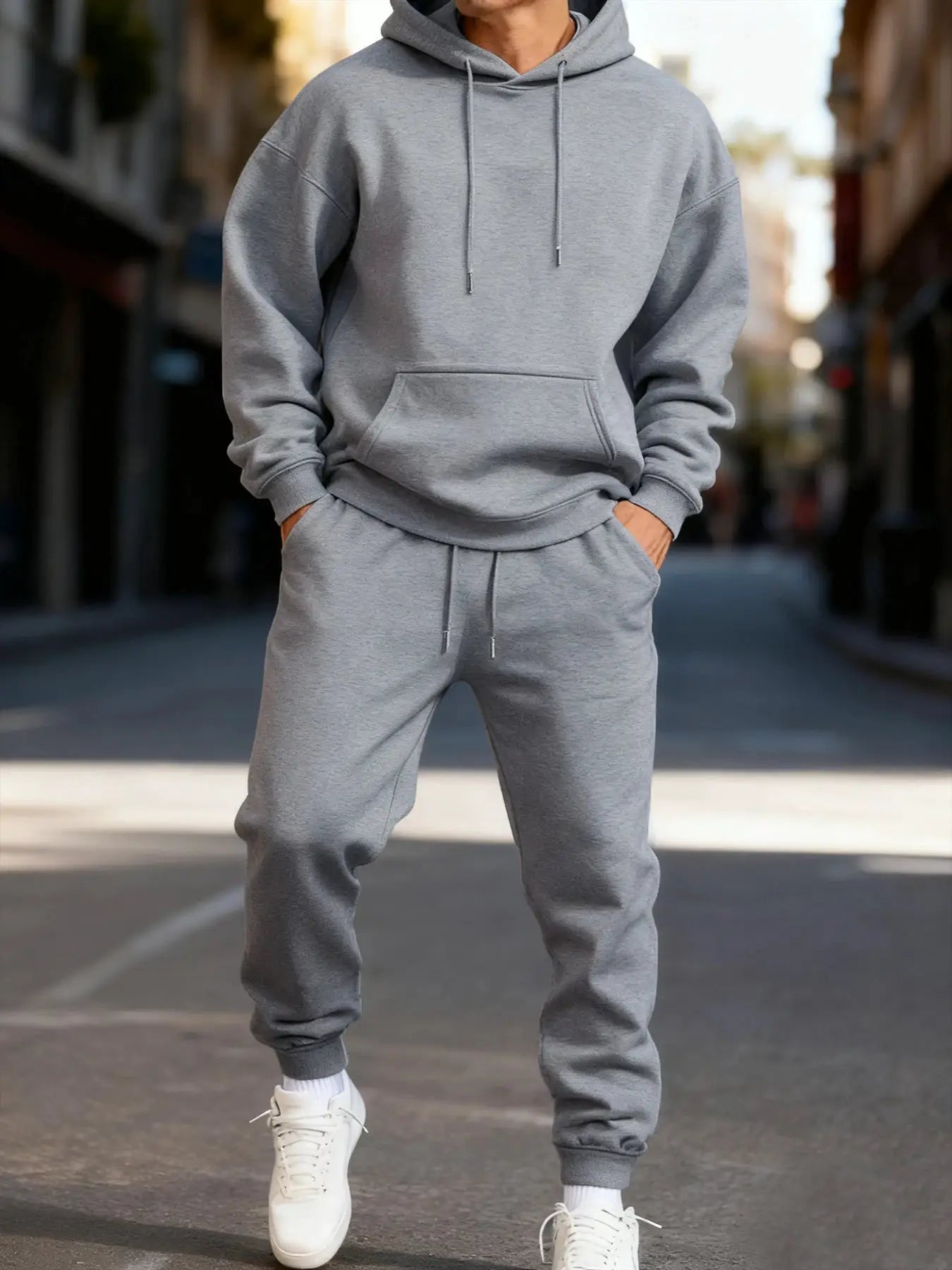 Man's Hoodie Set Winter Solid Color Two Pices Sets Long-Length Street Clothes Casual Sports Sweatpant Hoody Unisex Fashion Suit by All Mart Bristol Ltd