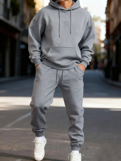 Man's Hoodie Set Winter Solid Color Two Pices Sets Long-Length Street Clothes Casual Sports Sweatpant Hoody Unisex Fashion Suit by All Mart Bristol Ltd