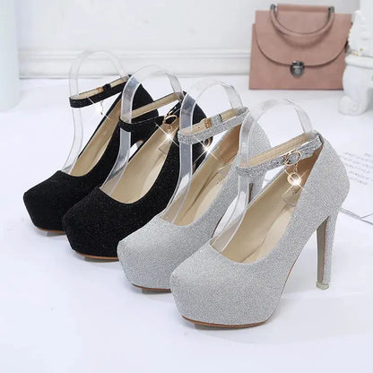 Fashion Wedding Shoes Women High Heels Women Pumps Bride Shoes Platform Super High Heel 12cm Black Silver A2177 by All Mart Bristol Ltd