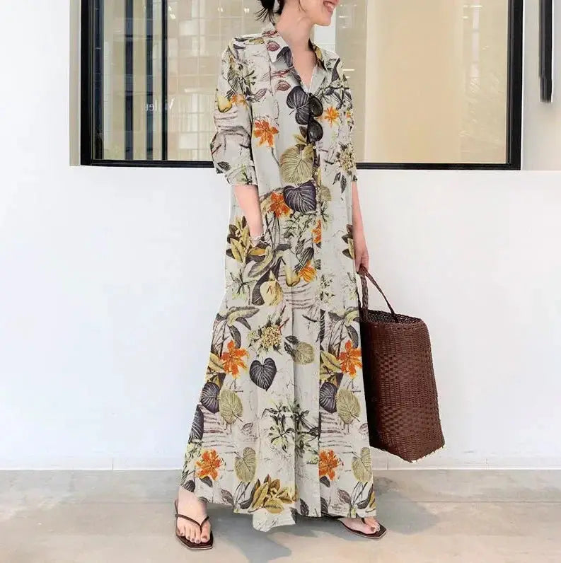 Fashion Cotton Linen Women Dress Maxi Ethnic Style Streetwear Elegant Vestidos Casual Vintage Loose Long Dresses Woman Clothes by All Mart Bristol Ltd