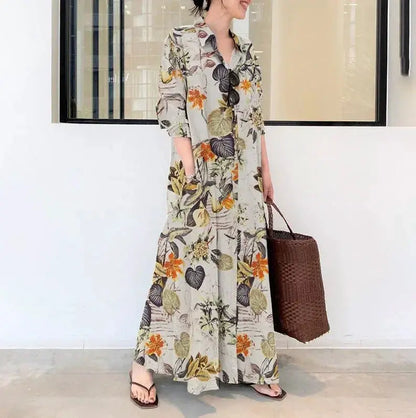 Fashion Cotton Linen Women Dress Maxi Ethnic Style Streetwear Elegant Vestidos Casual Vintage Loose Long Dresses Woman Clothes by All Mart Bristol Ltd