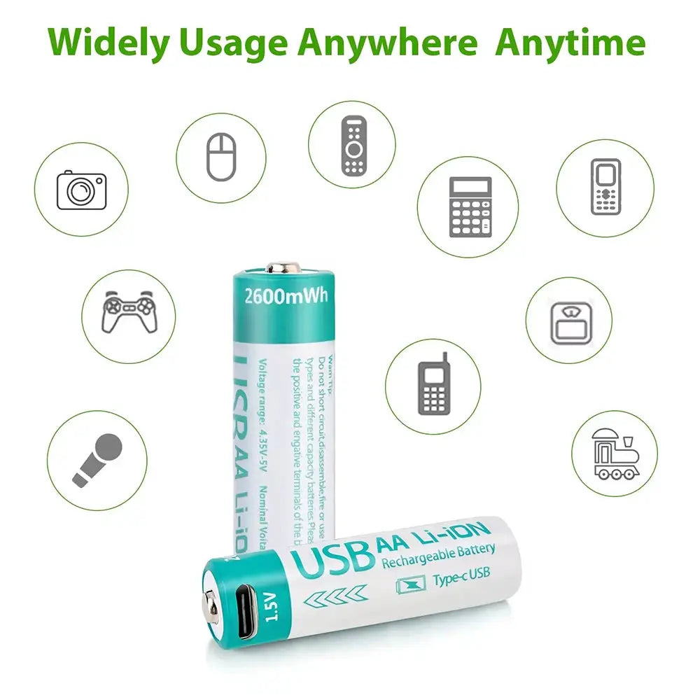 kuugro USB 1.5V 2600mWh AA Rechargeable Battery Type-C Rechargeable aa Lithium Battery for Remote Control Electric Toys Mouse by All Mart Bristol Ltd