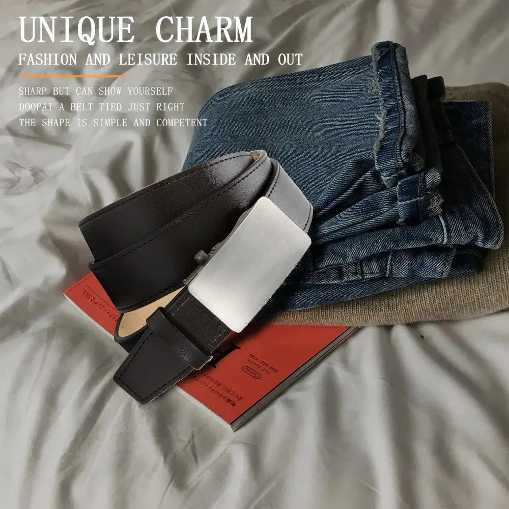 Men's Premium Leather Leather Smooth Ratchet Business Belt Men's Dress and Casual Daily Adjustable Buckle, Tailored To Fit by All Mart Bristol Ltd