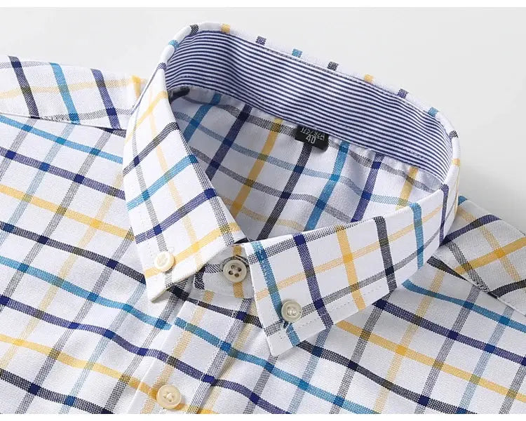 Men's Trendy Plaid Striped Lapel Collar Design Cotton Dress Shirts, Long Sleeve Casual Button Up Commuter Shirt For Spring/Fall by All Mart Bristol Ltd