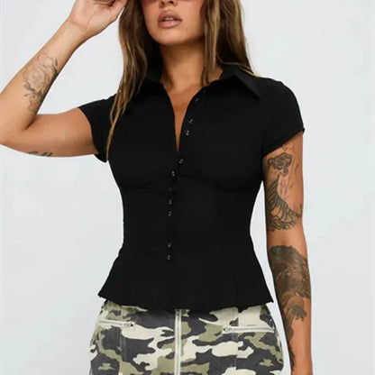 hirigin Women's Y2K Short Sleeve Plaid Button Down Shirt Button Down Blouses Tops Casual Summer Shirt Tops 90s Streetwear by All Mart Bristol Ltd
