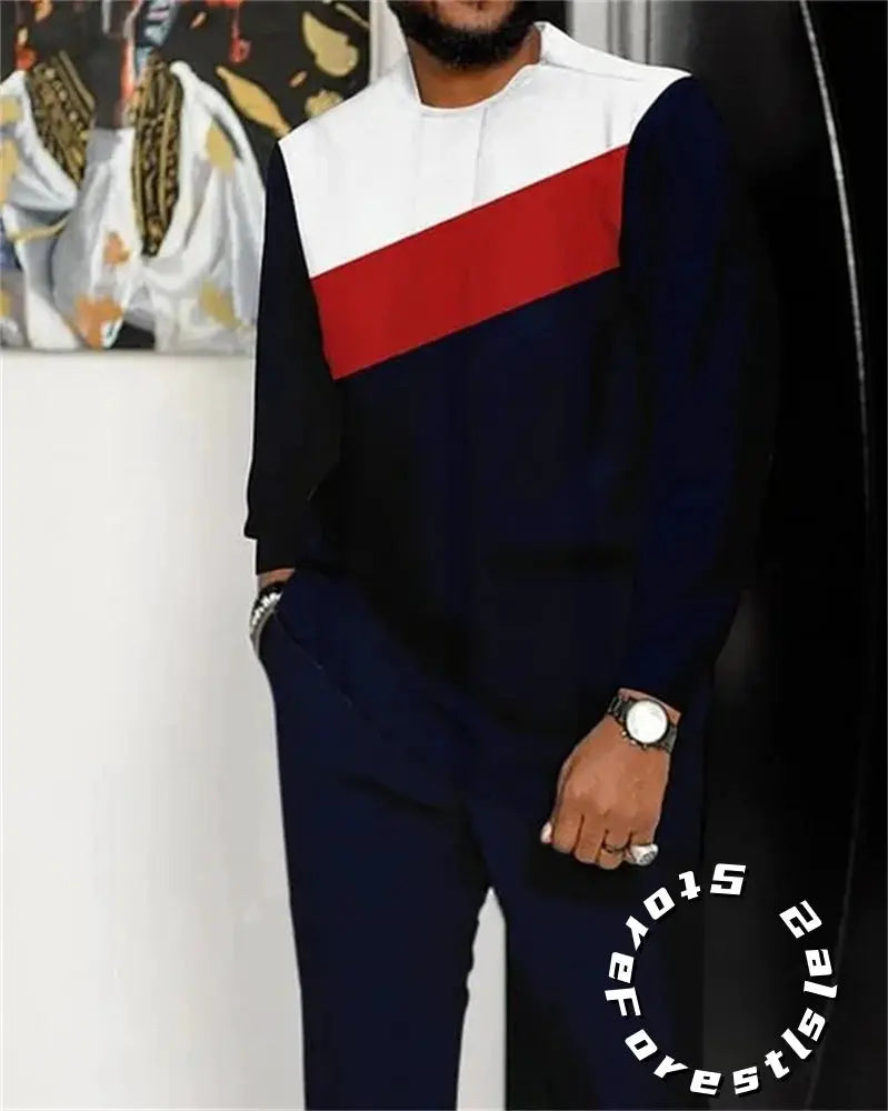 Fashion Clothing Set for Men Tracskuit Set Casual Walking Suit Ovrersize Streetwear Long Sleeve T-Shirt Trousers Outfit 2-piece by All Mart Bristol Ltd
