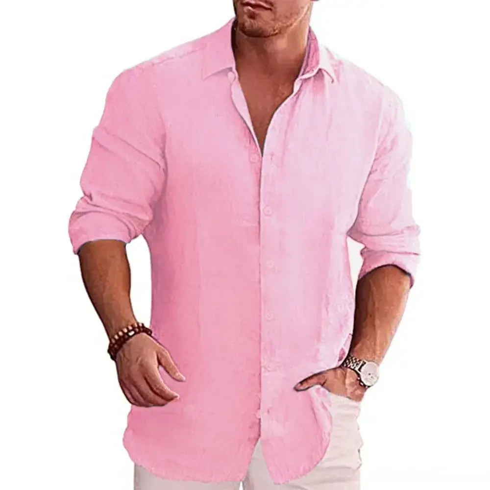 Cotton Linen Autumn Hot Selling Men's Long Sleeve Shirt Solid Color Casual Style Plus Size Men's Casual Linen Shirt by All Mart Bristol Ltd