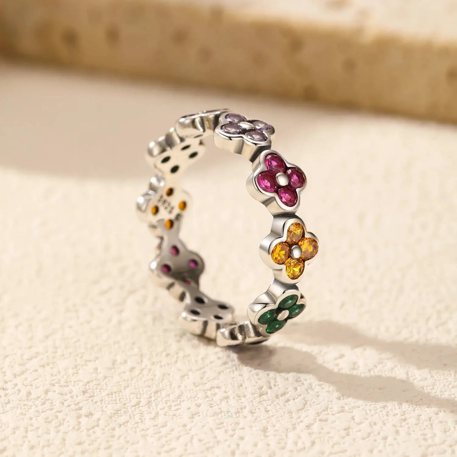 MODIAN 925 Sterling Silver Sweet Rainbow Color Zirconia Lucky Four Leaf Clover Fashion Finger Rings For Women Fine Jewelry by All Mart Bristol Ltd