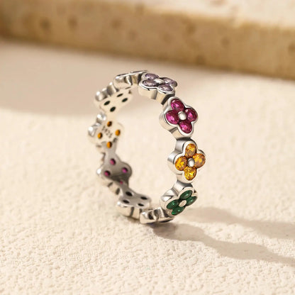 MODIAN 925 Sterling Silver Sweet Rainbow Color Zirconia Lucky Four Leaf Clover Fashion Finger Rings For Women Fine Jewelry by All Mart Bristol Ltd