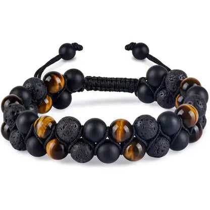 Fashion Men Bracelets Hematite Tiger Eye Double Layer Row Bracelets Pulsera Hombre Magnetic Health Protection Healing Bracelets by All Mart Bristol Ltd