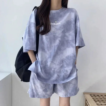 Women T-Shirt Shorts Suit Set Casual Tie Dye Loose tshirt and wide leg middle shorts with pockets female Soft Summer Shorts Sets by All Mart Bristol Ltd