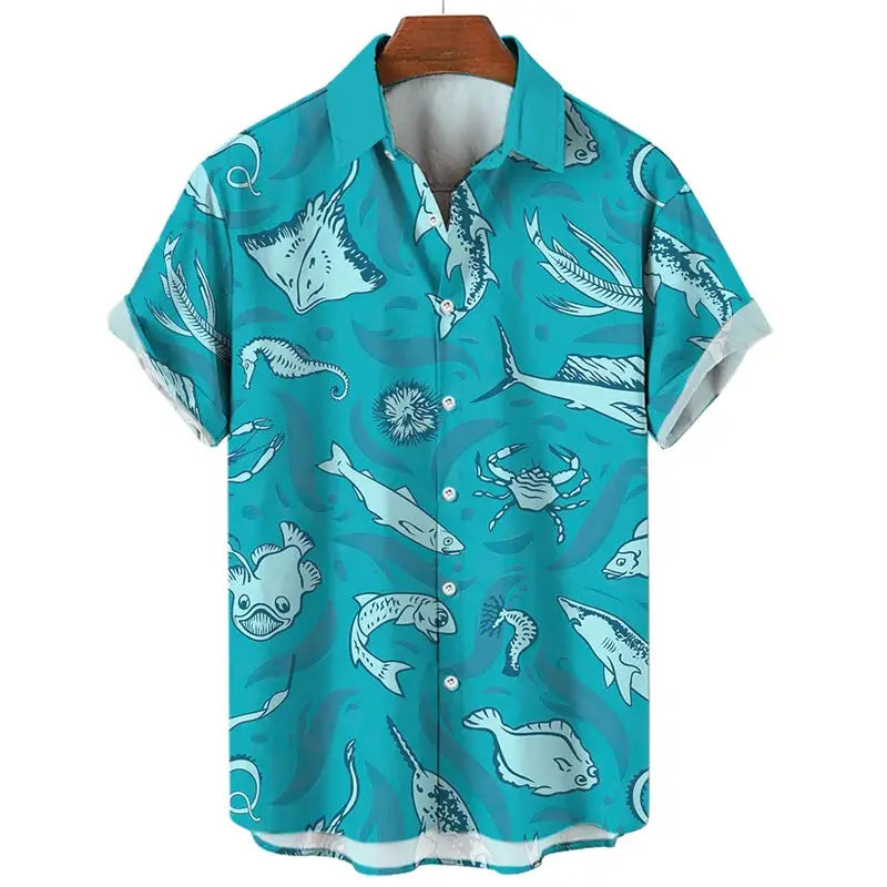 3d Print Shark Jellyfish Hawaiian Shirt For Men Casual Sea Life Animal Pattern Short Sleeve Blouse Summer Fashion Top Shirts by All Mart Bristol Ltd
