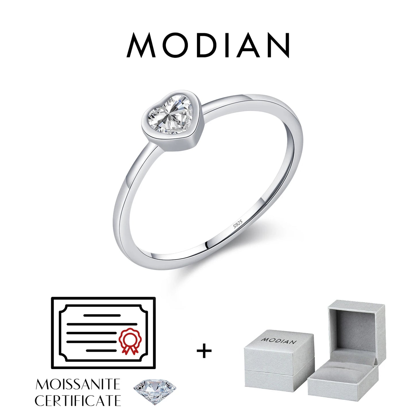 MODIAN Heart shape Cut Moissanite Solitaire Wedding Ring For Women 925 Sterling Silver D Color Wedding Band Fine Jewelry by All Mart Bristol Ltd