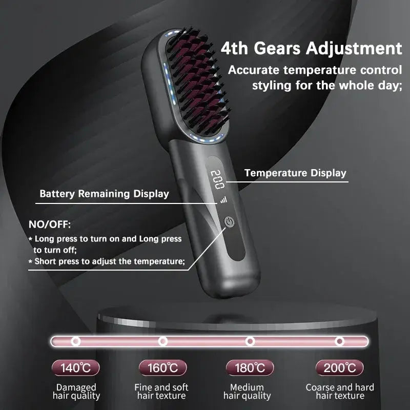 Wireless Straight Curling Hair Comb Heating Negative Ion Hair Straightener Rechargeable Anti-scalding Electric Hair Care Brushes by All Mart Bristol Ltd