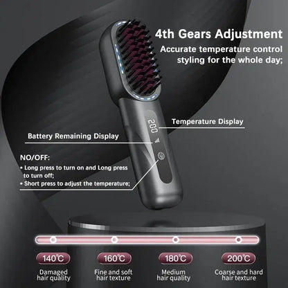 Wireless Straight Curling Hair Comb Heating Negative Ion Hair Straightener Rechargeable Anti-scalding Electric Hair Care Brushes by All Mart Bristol Ltd