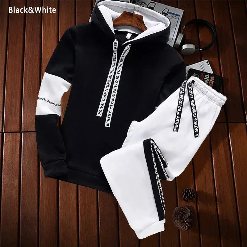 Mens Tracksuit Casual Luxury Hooded Sweatshirt High Quality Classic Black White Simplicity Suit Or Top Or Pants Jogging Clothing by All Mart Bristol Ltd