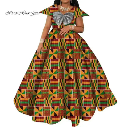 Bazin Riche African Print Dresses for Women Short Sleeve Long Wedding Dress Party Vestido Cotton Women African Clothing WY6098 by All Mart Bristol Ltd
