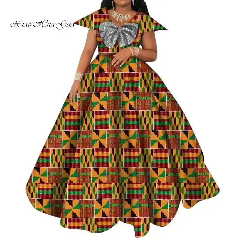 Bazin Riche African Print Dresses for Women Short Sleeve Long Wedding Dress Party Vestido Cotton Women African Clothing WY6098 by All Mart Bristol Ltd