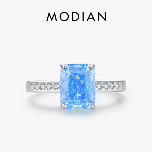 MODIAN 925 Sterling Silver Luxury High Quality Rectangle Crushed Ice Cut Zirconia Ring Wedding Engagement Fine Jewelry For Women by All Mart Bristol Ltd