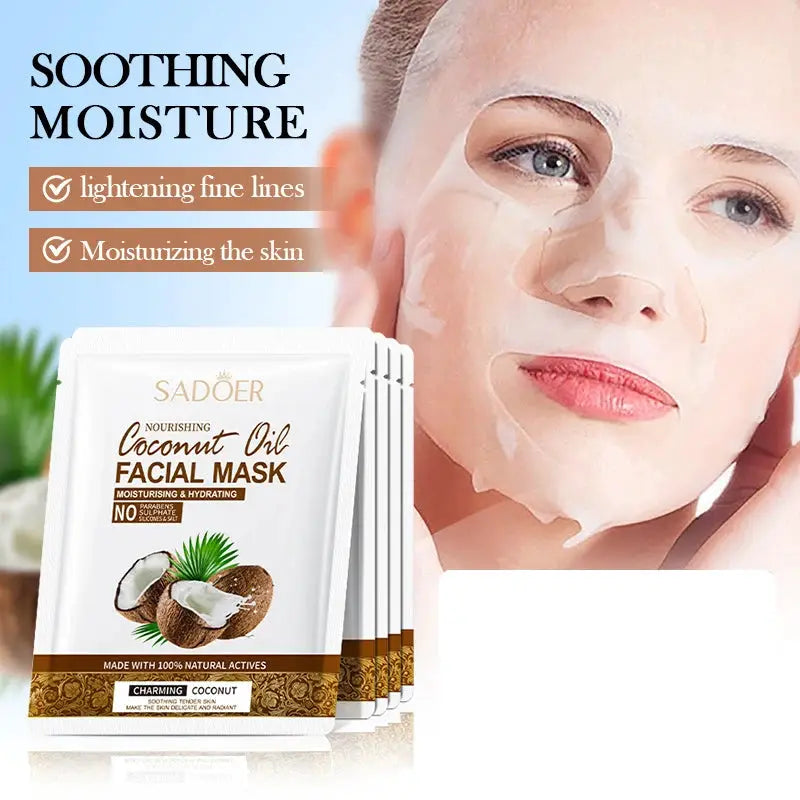 5pcs SADOER Coconut Face Mask Facial skincare Moisturizing Anti Wrinkle Hydrating Whitenting Facial Masks Face Skin Care by All Mart Bristol Ltd