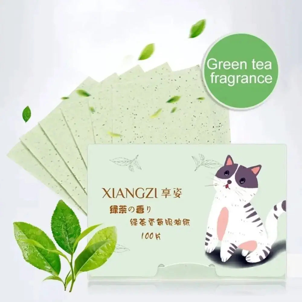 100PCS Fragrance Facial Oil Absorbing Paper Natural Green Tea Bamboo Charcoal Oil Blotting Paper Portable Facial Absorbent Paper by All Mart Bristol Ltd