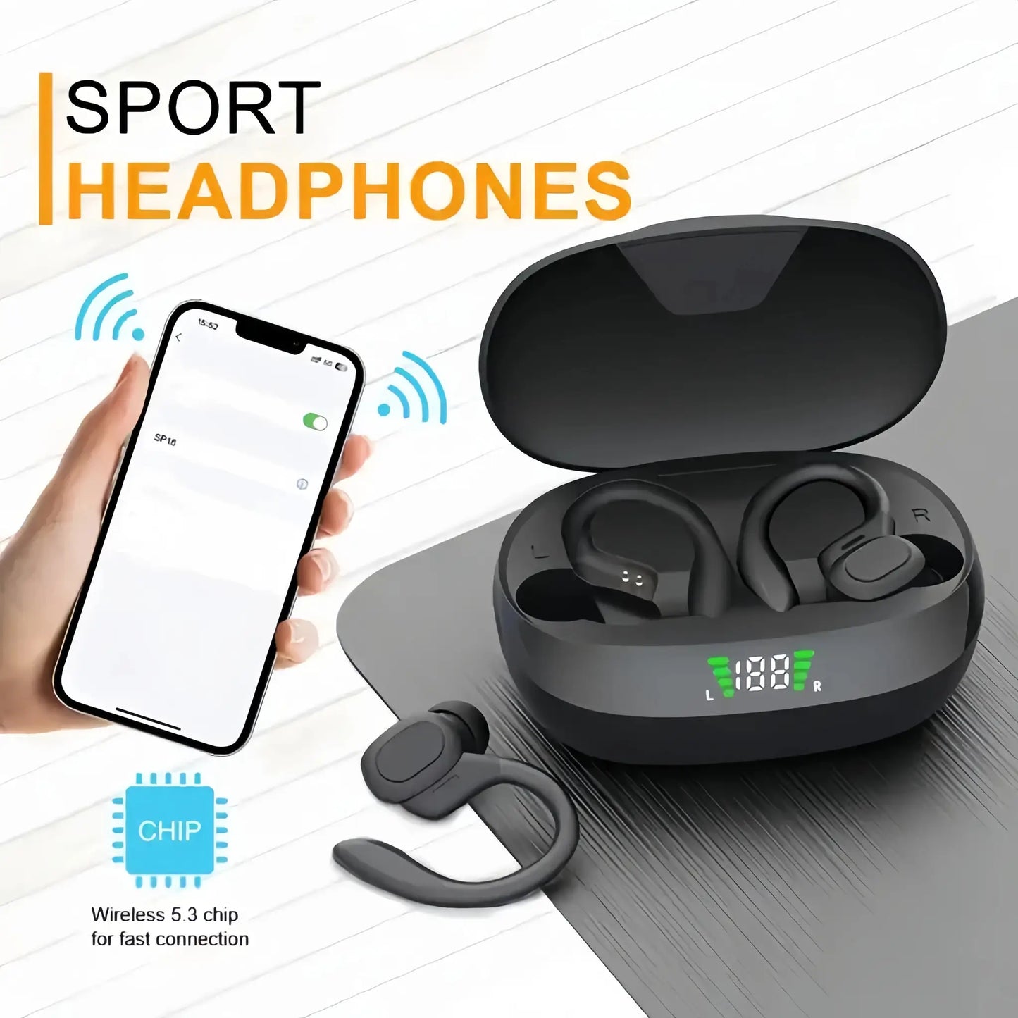 True Wireless Earbuds, Tws Headphones with Microphone, Sports Ear Clip Headphones, Stereo In-Ear Headphones with Led Display by All Mart Bristol Ltd